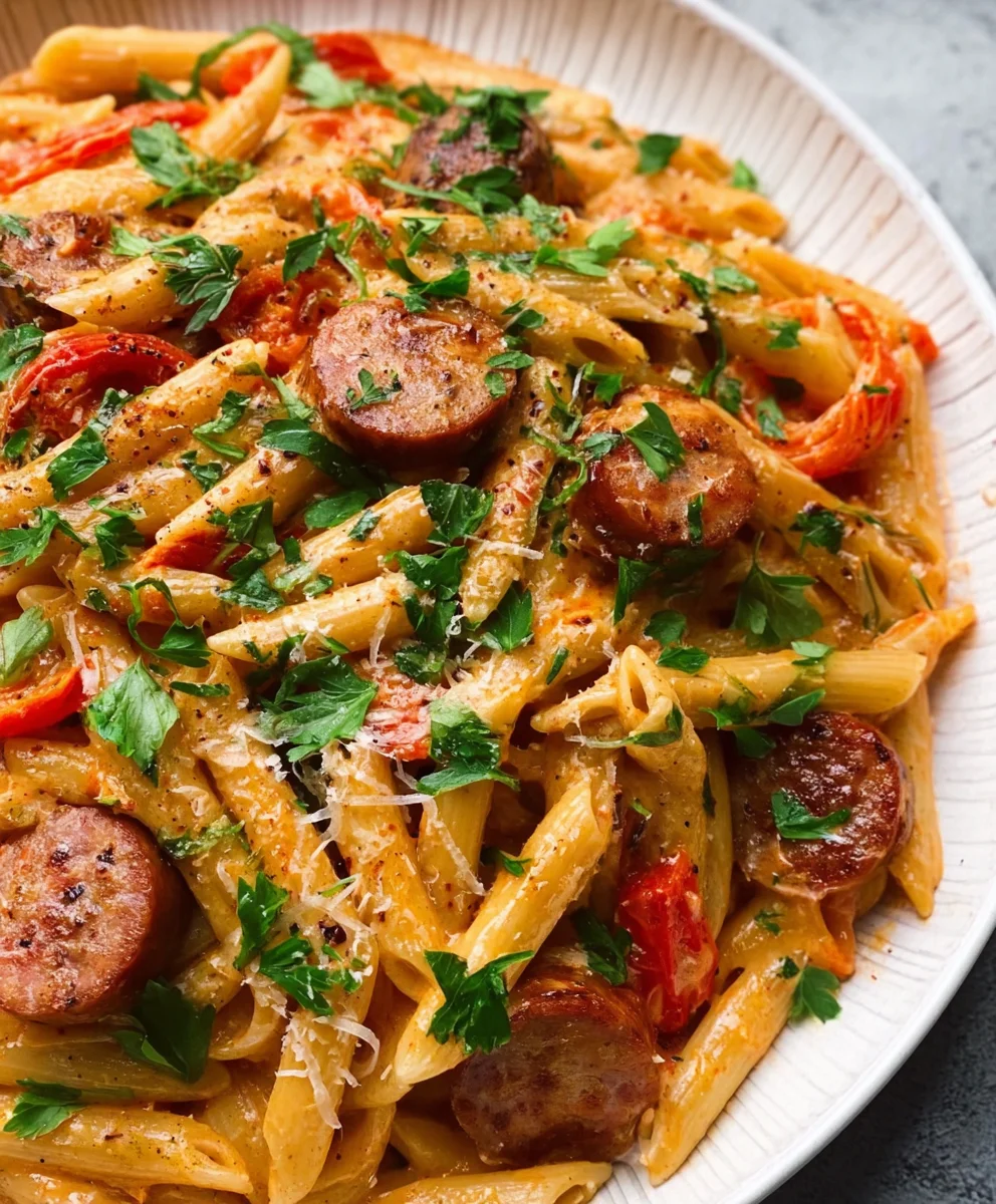 One Pot Creamy Cajun Beef Sausage Pasta