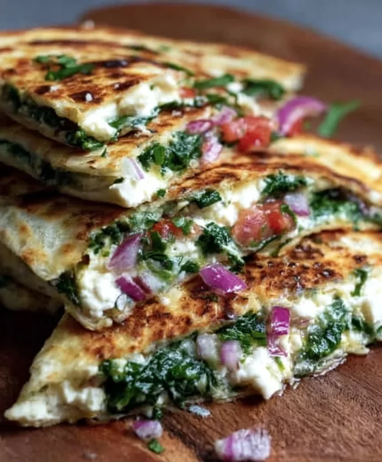 Mediterranean Quesadillas – Spinach Feta Mozzarella Red Onion