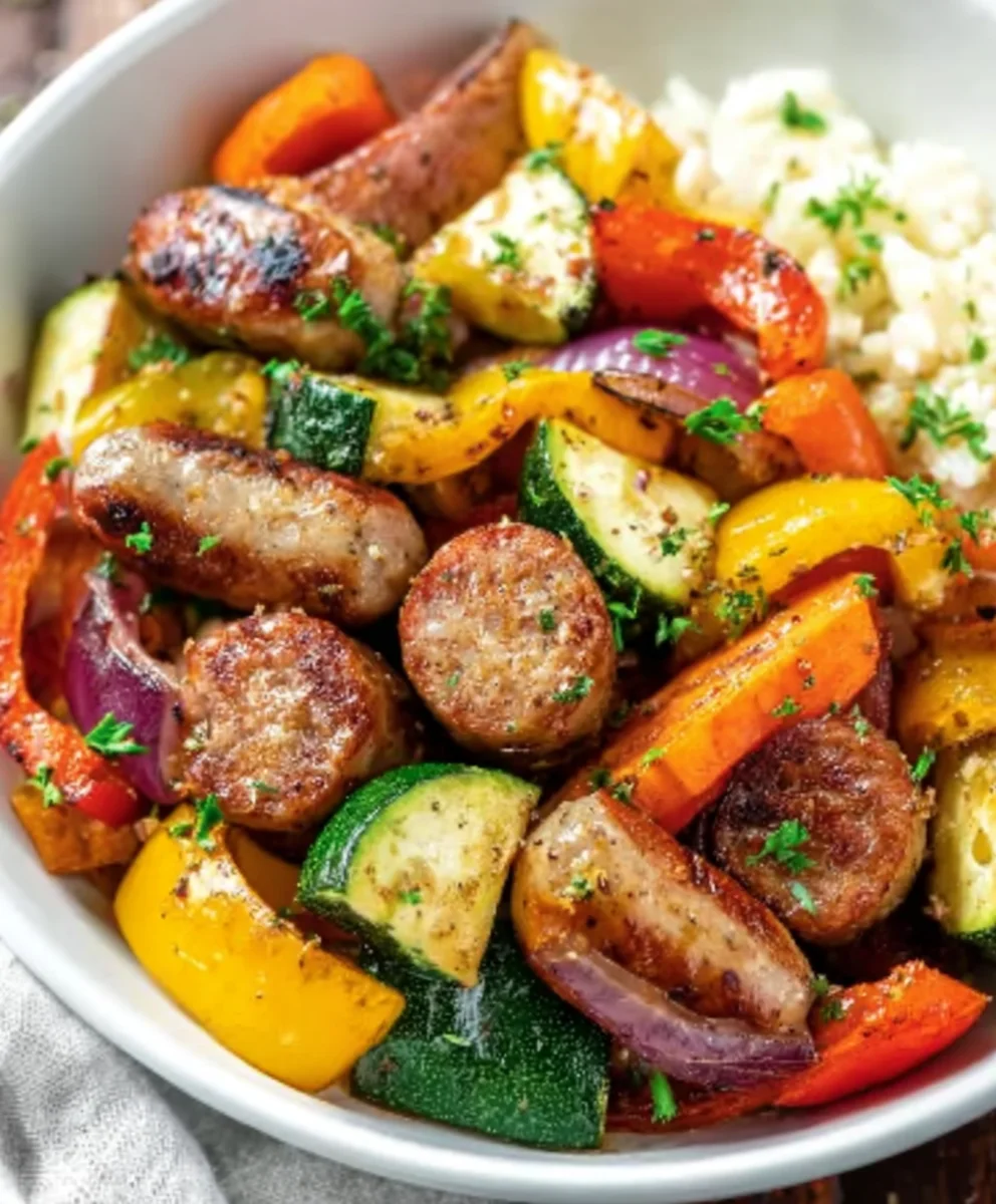 Quick Air Fryer Beef Sausage and Veggies Dinner
