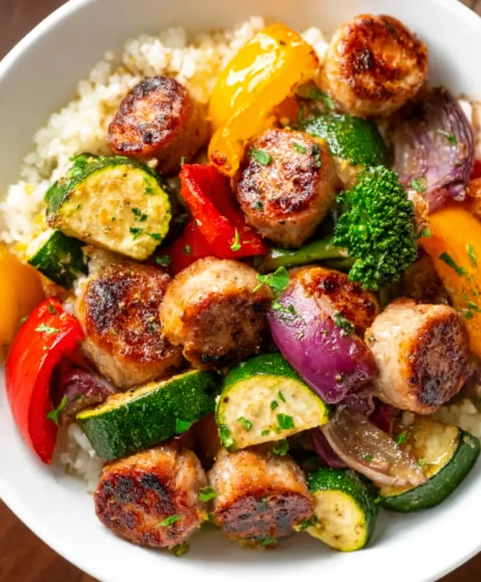 Quick Air Fryer Beef Sausage and Veggies Dinner