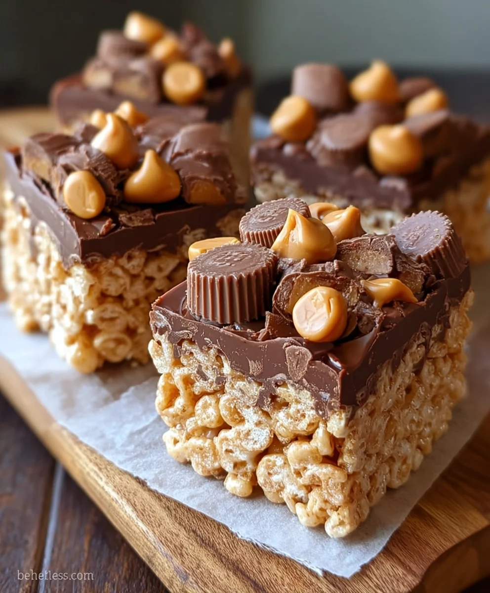 Peanut Butter Cup Rice Krispies Treats- Easy Recipe
