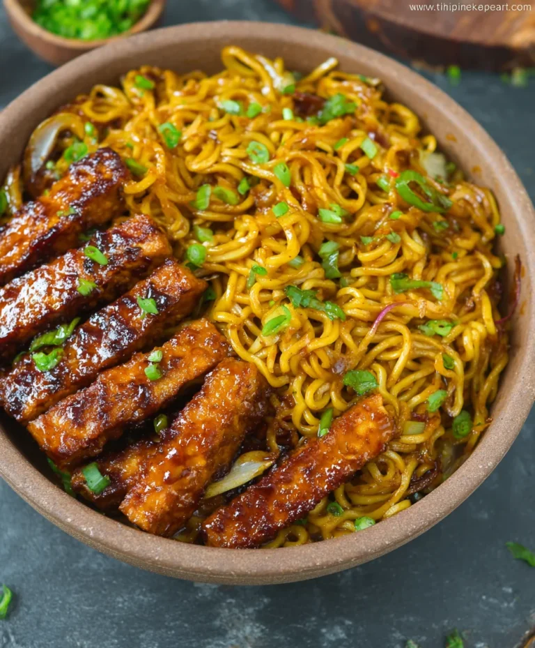 Sweet Spicy Tempeh Garlic Curry Noodles Recipe