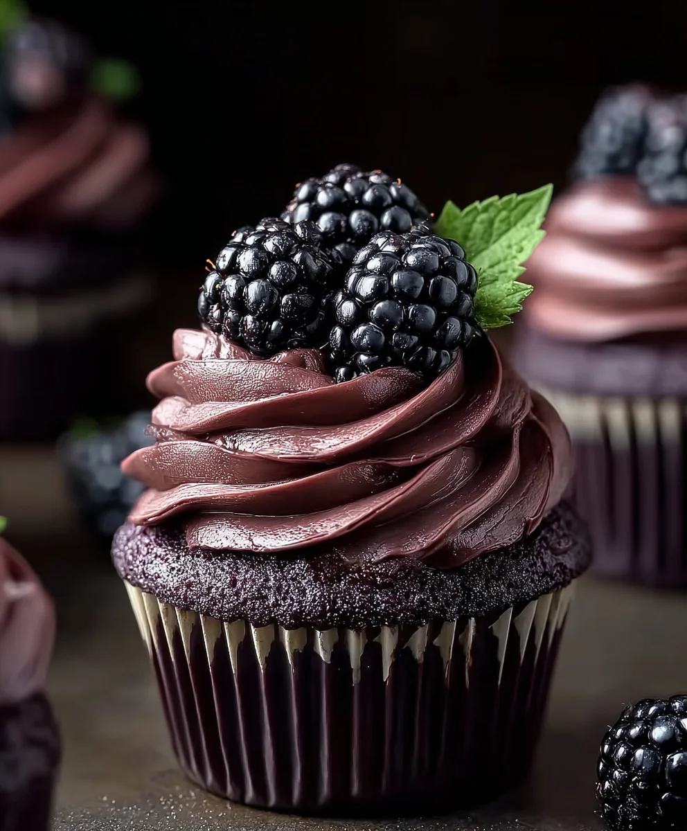 Dark Chocolate Blackberry Cupcakes-Decadent Dessert