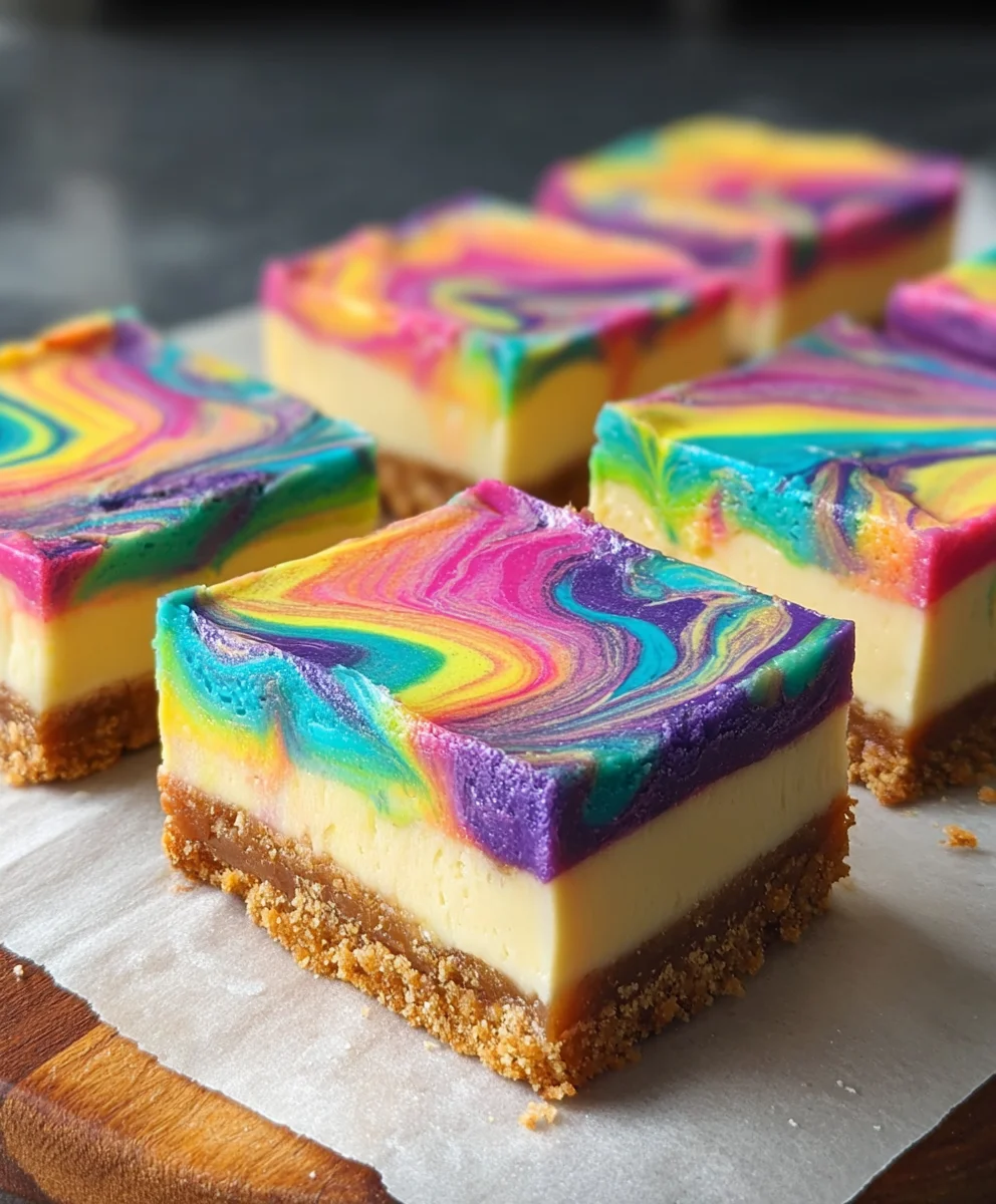 Rainbow Cheesecake Swirl Bars-Delicious Dessert