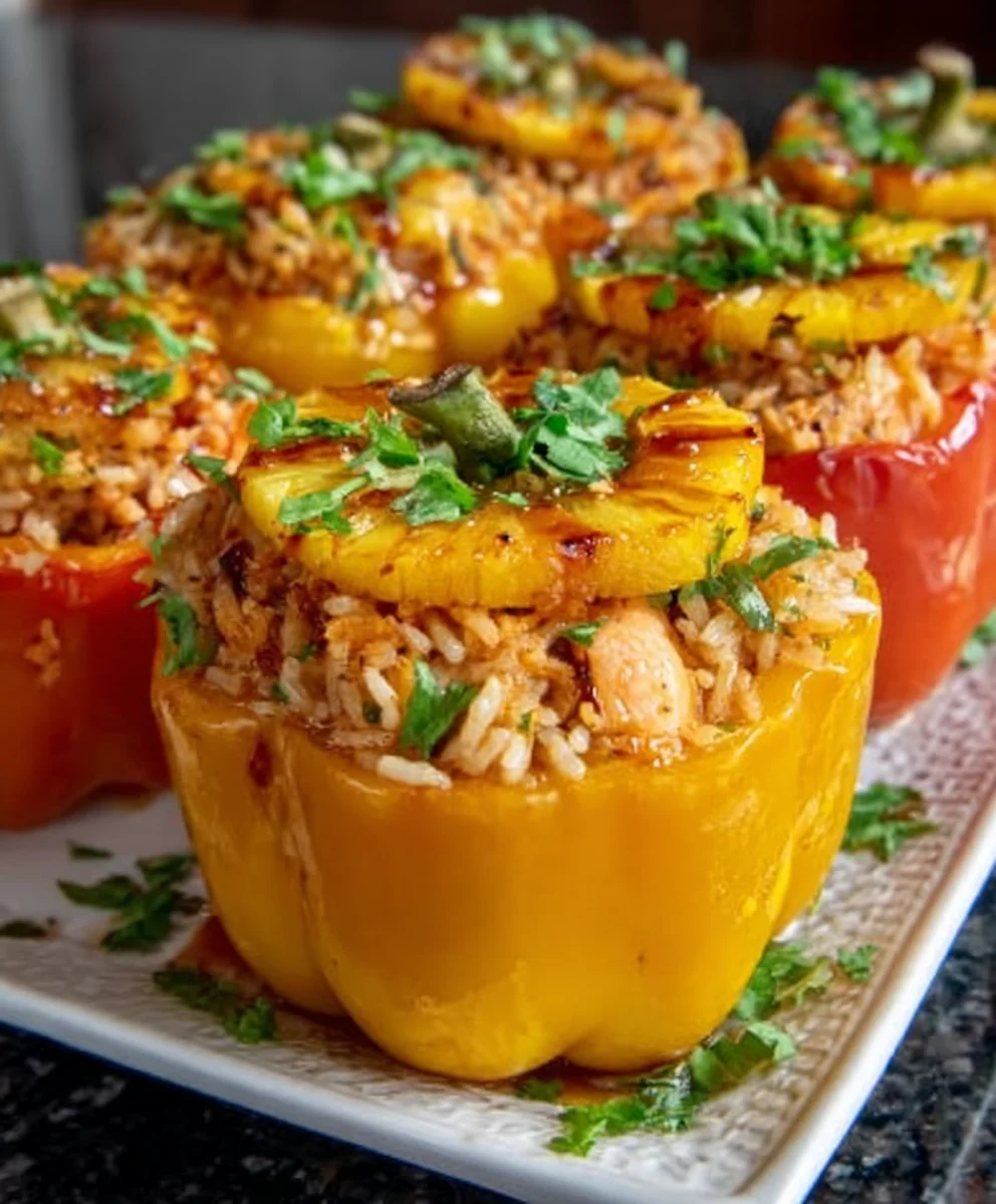 Teriyaki Pineapple Chicken Stuffed Peppers-Sweet Savory