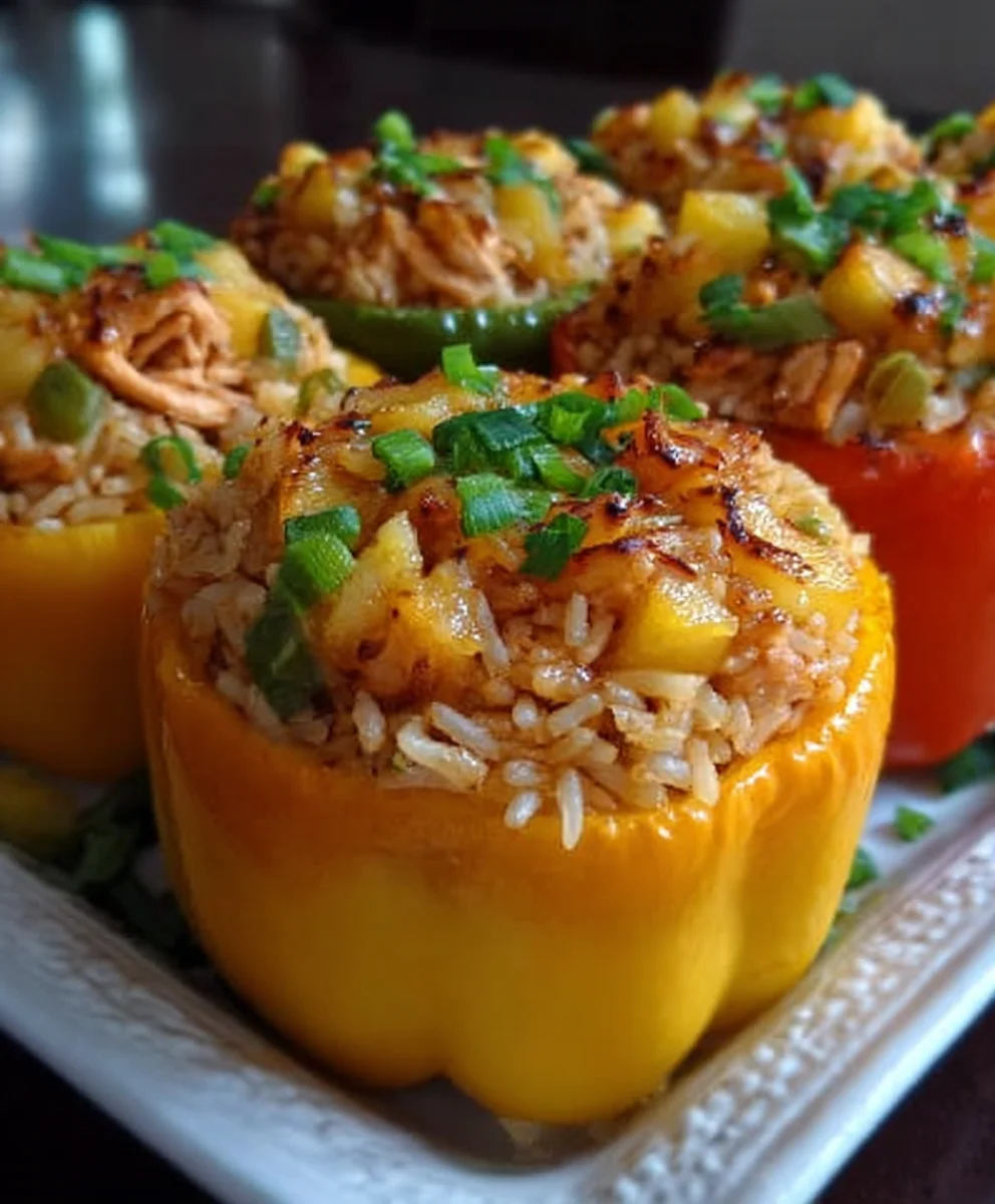 Teriyaki Pineapple Chicken Stuffed Peppers-Sweet Savory