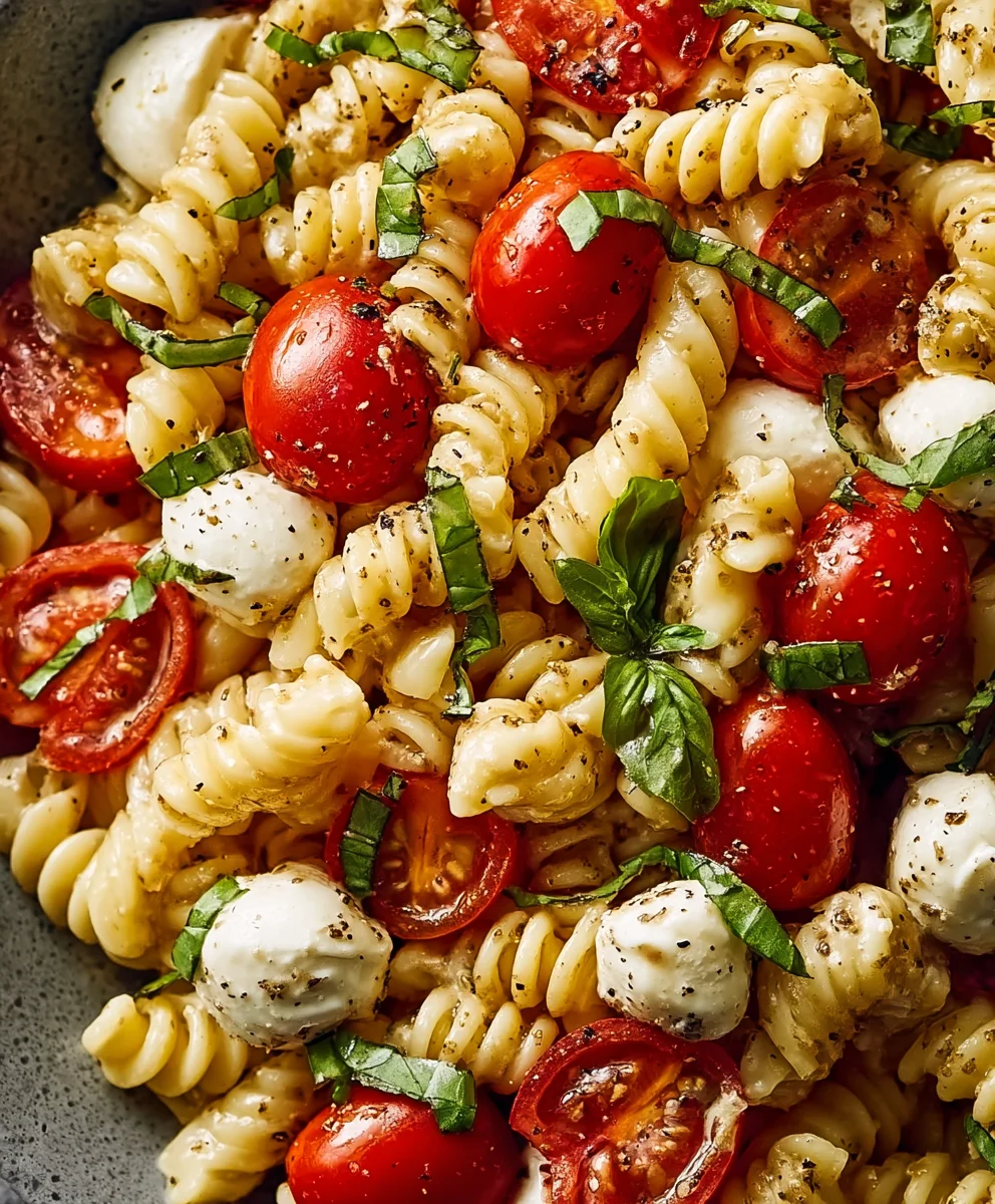 Creamy Caprese Pasta Salad- Easy & Delicious