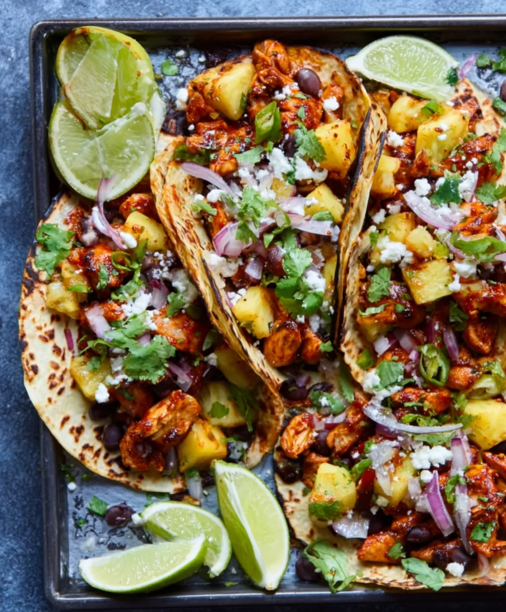 One Pan Chicken Pineapple Tacos-Easy Weeknight Meal