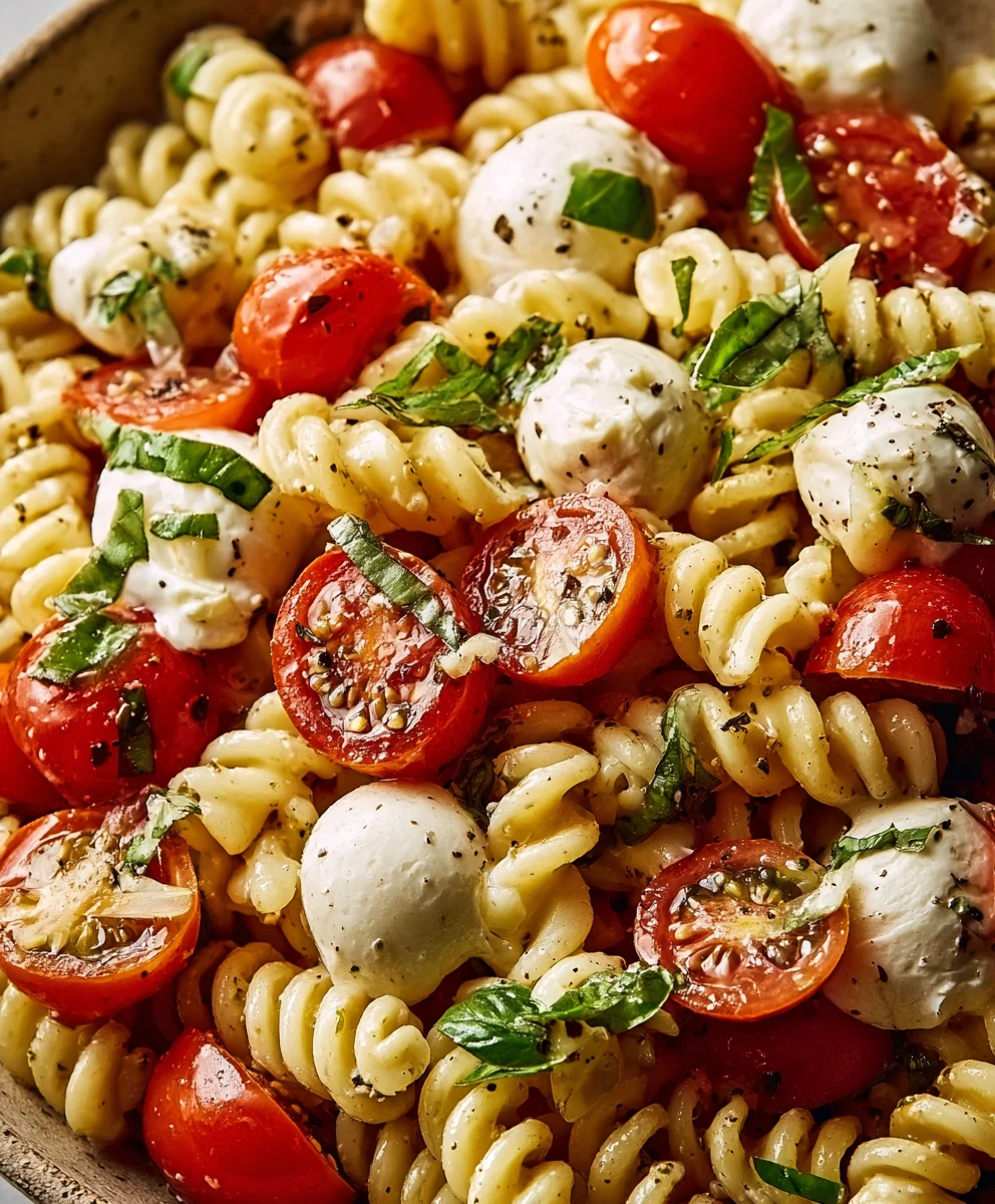 Creamy Caprese Pasta Salad- Easy & Delicious