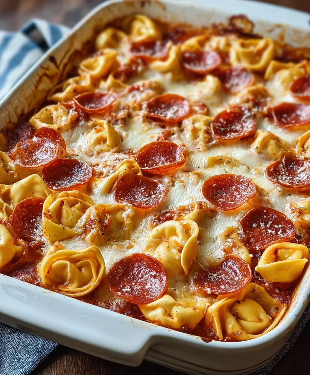 Beef Beef Pepperoni Tortellini Pizza Casserole