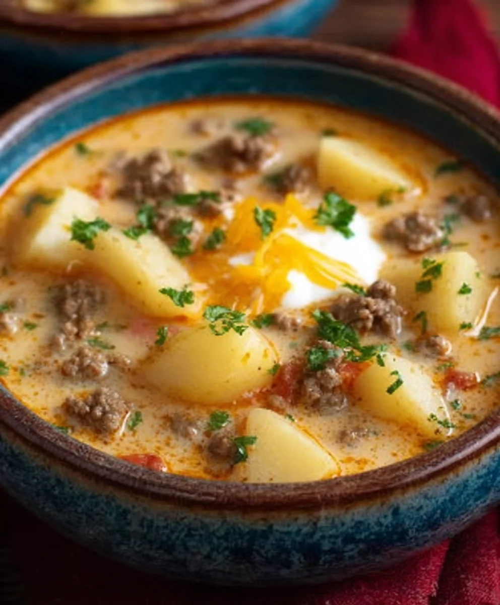 Cheesy Beef Beef Hamburger Potato Soup - Hearty Comfort