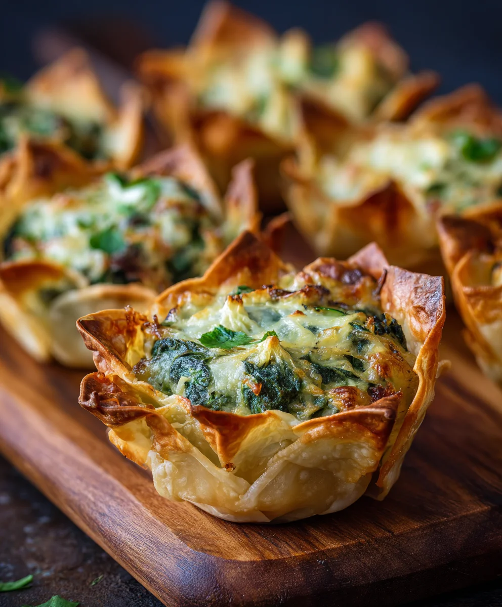Spinach Artichoke Wonton Cups - Easy Appetizer