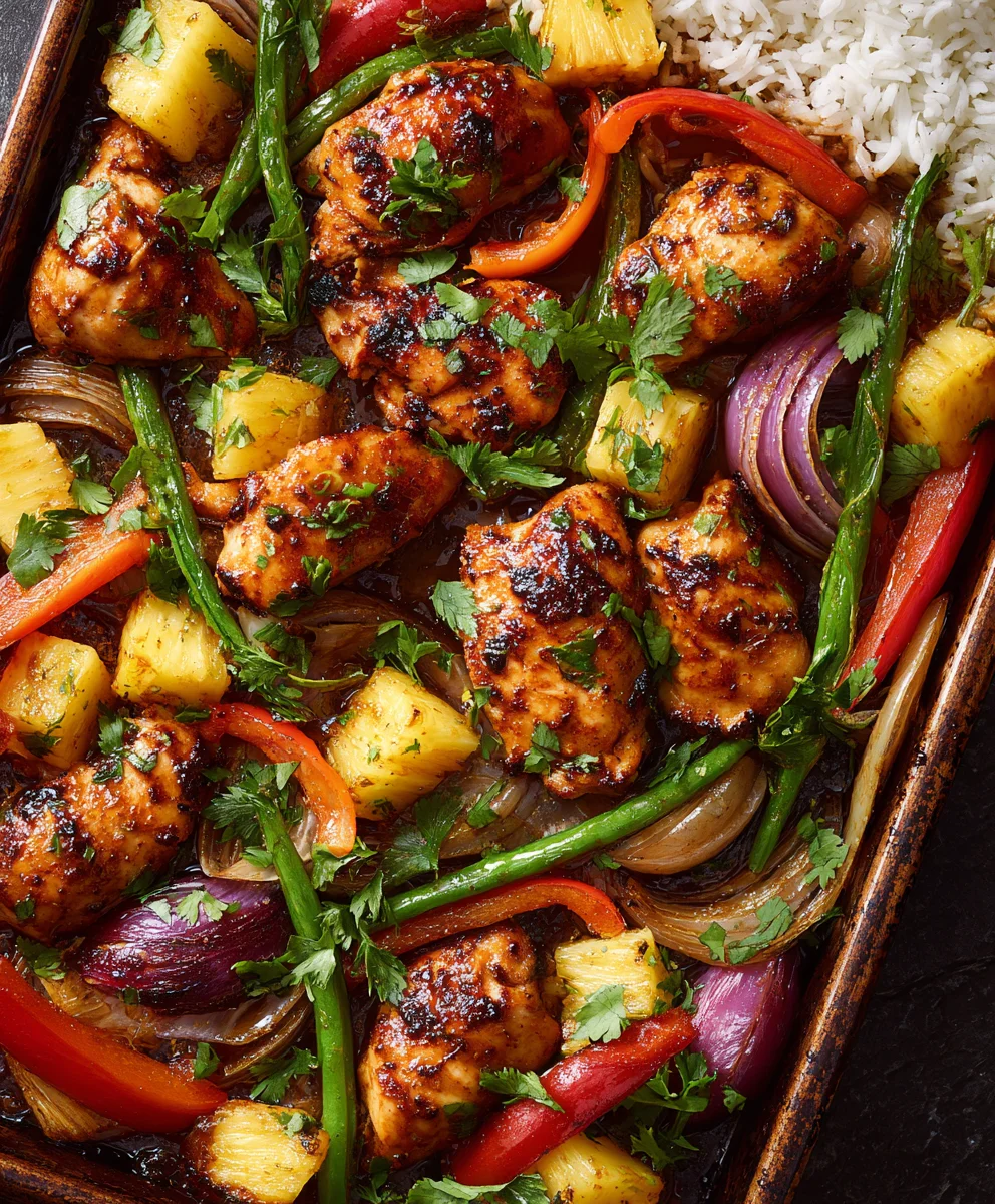Easy Hawaiian Chicken Sheet Pan Dinner Recipe