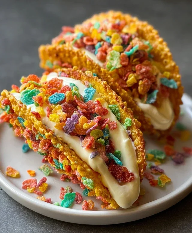 Fruity Pebbles Cheesecake Tacos