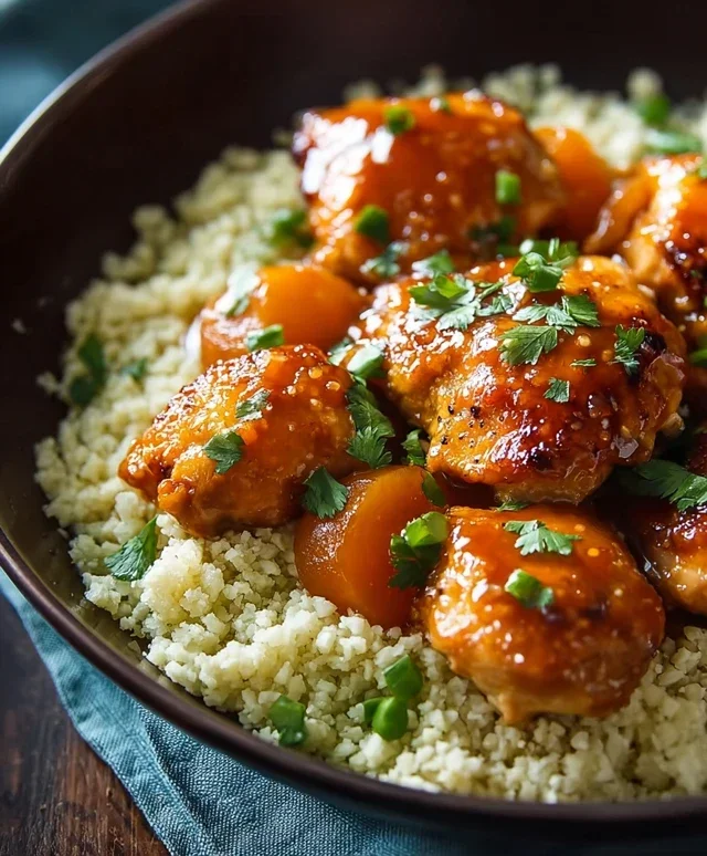 Sweet and Sticky 3 Ingredient Apricot Chicken with Cauliflower Rice