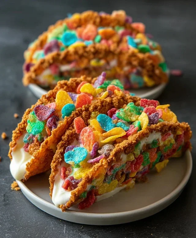 Fruity Pebbles Cheesecake Tacos