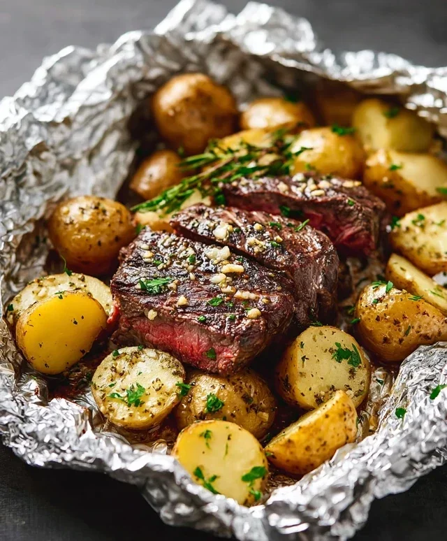 Garlic Steak & Potato Foil Packs