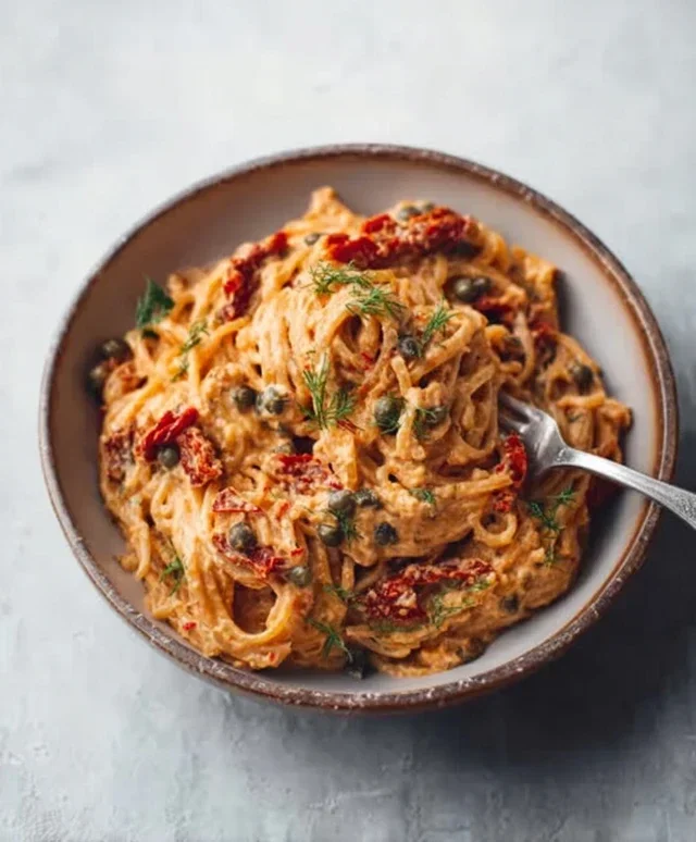 Creamy Sun-Dried Tomato Pasta with Capers and Dill