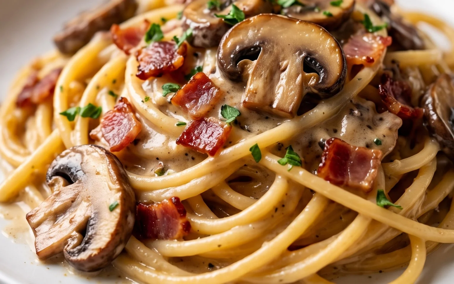 Creamy Beef Bacon and Mushroom Pasta