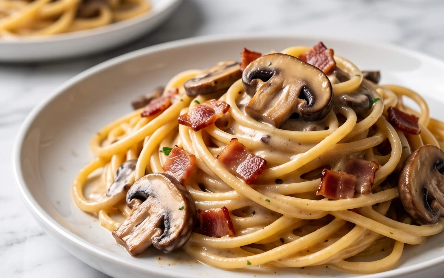 Creamy Beef Bacon and Mushroom Pasta