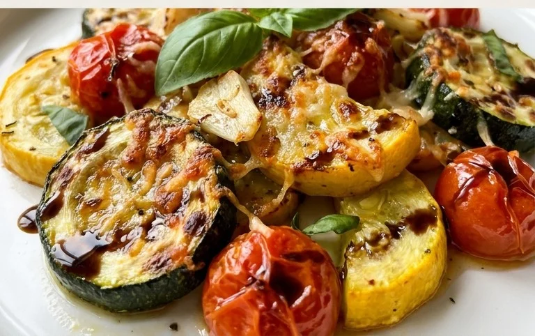 Roasted Garlic-Parmesan Zucchini, Squash and Tomatoes