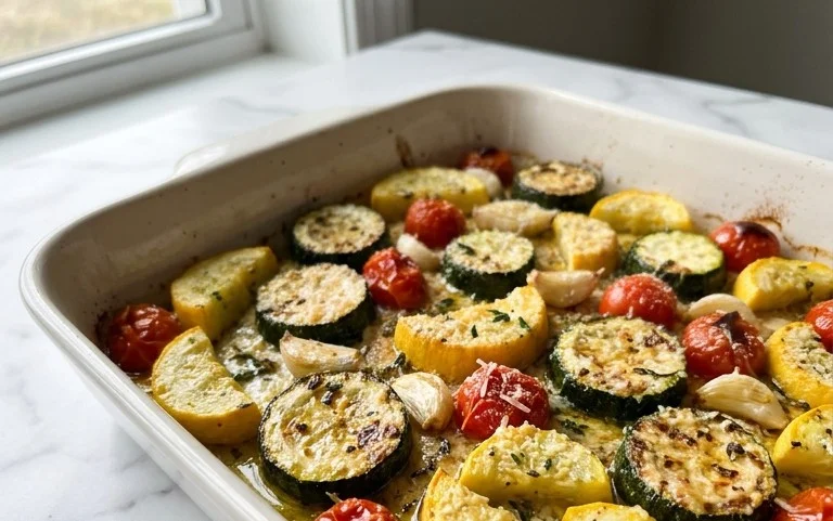 Roasted Garlic-Parmesan Zucchini, Squash and Tomatoes